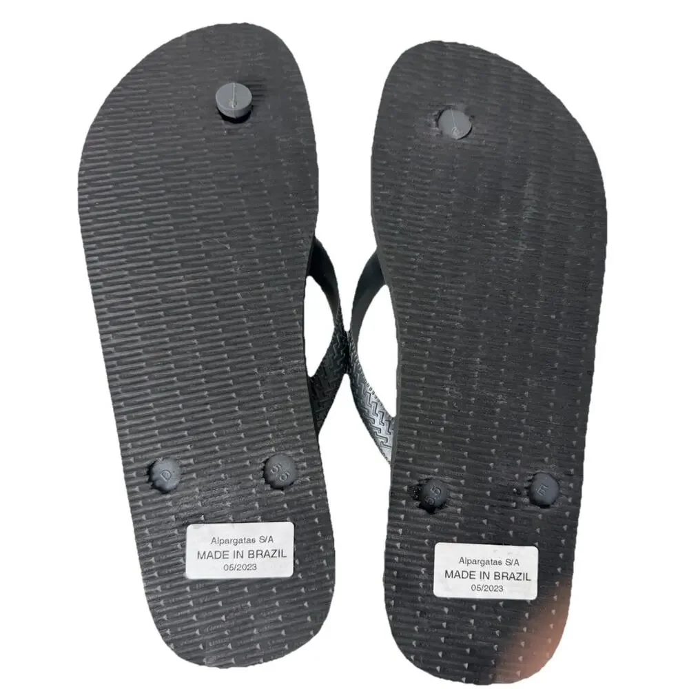 HAVAIANAS Mens Top Basic Print Flip Flops Black White Stripes US Sz 11/12